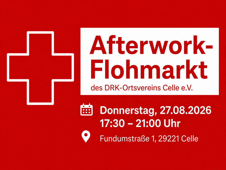 Schriftzug: 'Afterwork-Flohmarkt' weiß auf rotem Grund